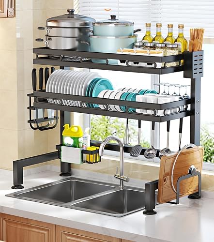 Auroral Eternity Dish Drying Rack Kitchen Organizers Storage Drying Rack Over Sink Dish Drying Rack Under Sink organizer3 Tier Dish Strainer with Storage Basket