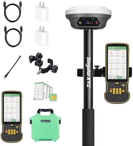 SingularXYZ E1 Pro RTK GNSS Surveying Equipment, GNSS RTK GPS with IMU Rover Receiver, GPS RTK with Larger HD Color Screen and Handheld Collector, 1cm Accuracy, 60° Tilt Survey, 15km UHF Range