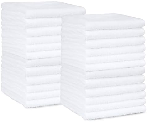 Amazon Basics Fast Drying Cotton Washcloths for Bathroom, Machine Washable, Soft and Highly Absorbent, 12 x 12 in, White, 24-Pack
