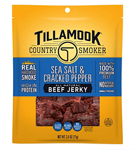 Tillamook Country Smoker Real Hardwood Smoked Beef Jerky, Sea Salt &amp; Cracked Pepper, 2.5 Ounce