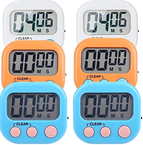 6 Pack Small Digital Kitchen Timer Magnetic Back and ON\/Off Switch,Minute Second Count Up Countdown (Multicolored)