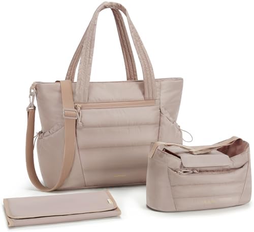 mommore Diaper Bag Tote with Stroller Organizer Puffer Bag Large Capacity Baby Bag with Changing Pad for Travel, Hospital