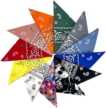 Junvena Cotton Bandanas 12 packs 22"X 22" Double Sides Printed Unisex Kerchief