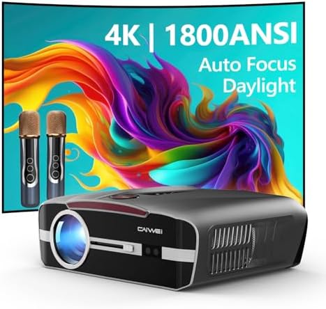 4K Projector Auto Focus HDR WiFi 6, Smart Daylight Projector 4K High Lumen 1800 ANSI LED 1080P Ultra HD Ceiling Home Theater Karaoke Movie Gaming Indoor Outdoor with Bluetooth HDMI USB Ethernet Apps