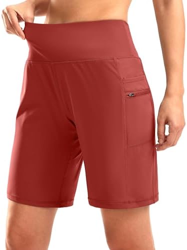 G Gradual Women's High Waisted 9" Bermuda Shorts with Zipper Pockets Athletic Workout Long Shorts for Women Knee Length