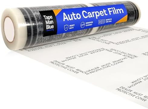 Auto Carpet Film, 24\u201D Roll with 21\u201D Perforation, 4 Mils Thick, Dealer Must Remove Protective Cover, Plastic Floor Mats for Car Carpet Protection, Made in USA (24" x 200' Roll)