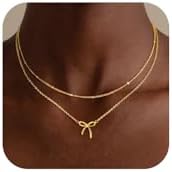 MBW Gold Layered Necklaces for Women Trendy, Dainty Stackable 14K Gold Plated Bow Pearl Pendant Choker Necklace Stack Chain Link Heart Love Choker Waterproof Fashion Jewelry Set Gifts for Women