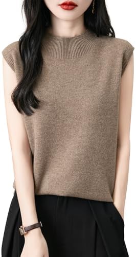 Chanyarn Women's 100% Merino Wool Spring and Autumn Winter First Line Instant Wear Enterprise Collar Seamless Knitted Sleeveless Sweater Tank Top