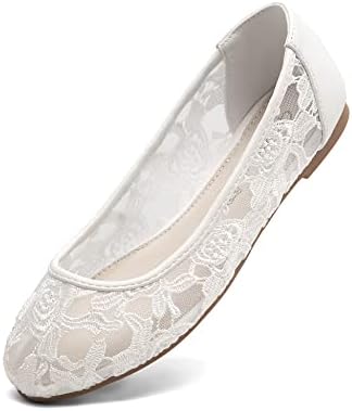 Greatonu Women's Flats Cut Out Round Toe Slip On Floral Ballet Flat Comfortable Lace Flats Dressy