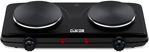 CUKOR Electric Hot Plate, Double Cast Iron 2 Burner, 1800W Countertop Burner, Dual Electric Stove Burners, Portabel Electric Cooktop, Portabel Double Burner for Cooking