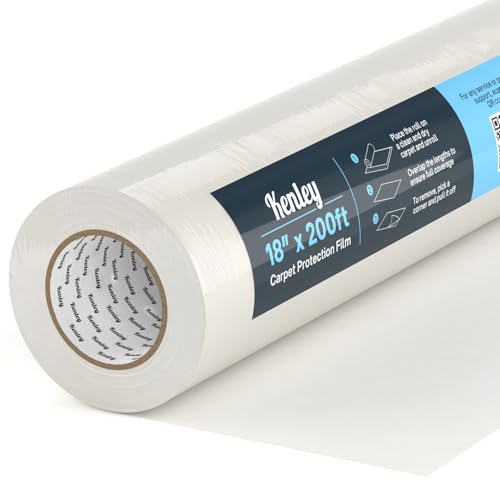 Kenley Carpet Protection Film - Self Adhesive Plastic Carpet Protector Film - Heavy Duty Shield Covering for Stairs Floor Runner Surface - Puncture &amp; Water Resistant Sticky Protection Roll (18"