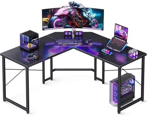Casaottima L Shaped Gaming Desk, Corner Desk Gaming Table for Home Office, Computer Desk Sturdy Writing Workstation for Small Space, Easy to Assemble, 51 inch, Carbon Fiber Surface, Black