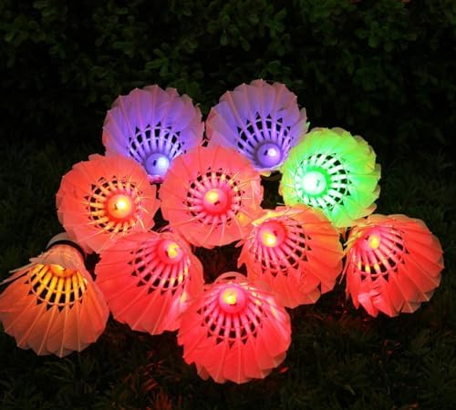 Inngree LED Badminton, [Set of 10] Colorful Badminton Night Goose Feather Glowing Bird Illumination Outdoor Indoor Sports Activities (10 pieces)