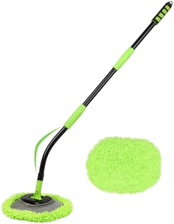 Curved Car Wash Brush Mop 47" with Long Handle Sturdy Metal Pole 3 Grip Points Washing Wand Auto Cleaning Tool Kit Scratch-Free Chenille Microfiber Soft Duster for Cars RV SUV Truck Caravan Van Wi