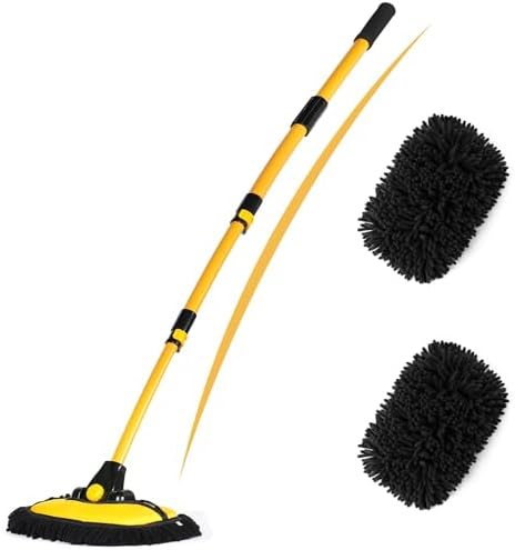 EVERRUSH 56.7" Car Wash Brush Mop Kit Microfiber Car Washing Sponge Mitt with Long Handle Car Cleaning Supplies Tools RV Washing Duster Exterior Scratch Free, Chenille Replacement Head Extension P