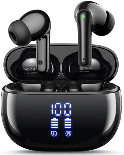 HUIFU Wireless Earbuds, Bluetooth Ear Buds Headphones, 40H Long Playtime, Stereo Deep Bass, LED Power Display, IPX7, Lightweight in Ear Earphone with Mic for iPhone Android Phone