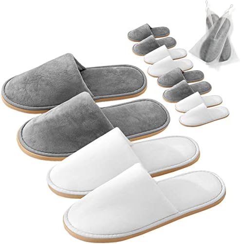 GONG GONG 6 Pairs Non Slip Disposable Slippers, Washable &amp; Reusable, Closed Toe Crystal Velvet Slipper for Guest, Bathroom, House, Hotel, Party, SPA, Wedding
