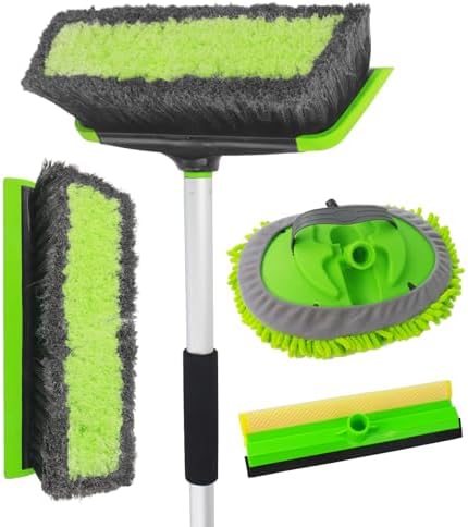 NIKCOSMK 62'' Car Wash Brush with Long Handle, Car Wash Kit, Chenille Microfiber Car Wash Mop Mitt, Window Squeegee, Car Brushes for Washing Exterior, Car Cleaning Brush Kit Supplies for Truck