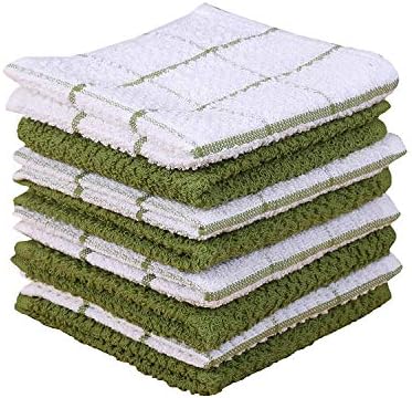 AMOUR INFINI Cotton Kitchen Dish Cloths Set of 8 \u2013 Highly Absorbent, Super Soft Premium Terry Cleaning Cloth (12"x12" Inch) Premium Dishcloths for Washing Dishes (Green)