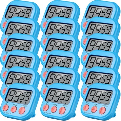 Leumoi 24 Pcs Digital Kitchen Timers Bulk Small Magnetic Timer On\/Off Switch Minute Second Count up Countdown Loud Alarm for Classroom Cooking Baking(Blue)