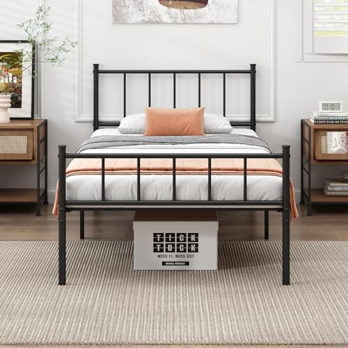 DIIYIV Twin Bed Frame-Classic Metal Platform Bed Frame,Mattress Foundation with Steel Slat Support,Under Foundation Storage,No Box Spring Needed, Easy Assembly, Twin Size