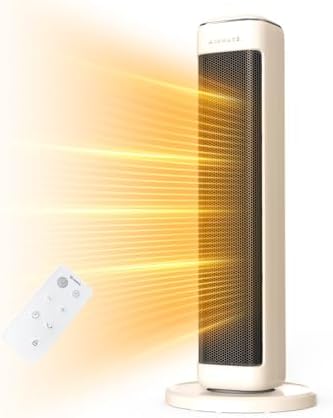 AIRMATE 25" Space Heater for Indoor Use Large Room, Ceramic Tower Electric Heater with Thermostat, Oscillating Room Heater with Timer, Remote Control, Overheat Protection heater for Bedroom(Beige)