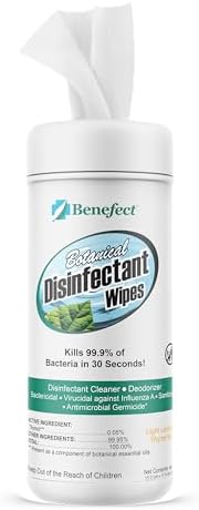 Benefect Botanical Disinfecting Wipes - (90 Wipe Count) Natural, No Residue - Antibacterial Disinfectant, Multi-Surface Cleaning and Sanitizing Wipes