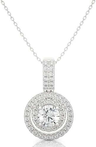 Privosa Fine Jewelry 1\/2 to 5\/8 Carat Diamond Double Halo Pendant Necklace for Women in 14k White Gold (F-G, SI2-I1, cttw) with 18 Inch Silver Chain and Lobster Claw