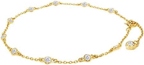 3MM Round Lab Created Moissanite Bezel Set Single Piece Station Anklet Bracelet For Women In 14K Gold Plated Sterling Silver Jewelry (1 Cttw), Gift For Her