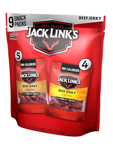 Jack Link's Beef Jerky Variety Pack - Includes Original and Teriyaki Jerky, Bulk Protein Snack Pack, Good Source of Protein, Meat Snacks Made with 100% Beef, Individual Bags - 1.25 Oz (Pack of 9)