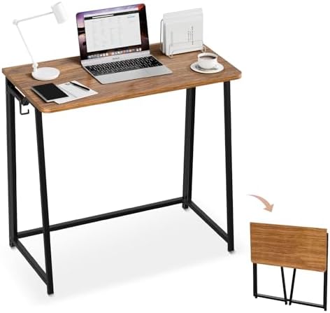 POLWKZU Folding Desk Small Foldable Desk for Small Space, 31.5 Inches Writing Computer Desks in Study, Home Office Foldable Office Desks for Bedroom, Rustic