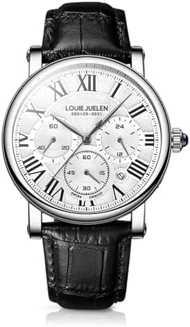 eYotto Men's Stylish Business Watch, Multifunction Quartz Movement Chronograph Roman Numerals Analog Calendar Date Waterproof Leather Band Wristwatch, Formal Casual Dress Gift Watch for Men