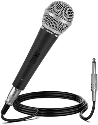 Pyle Professional Dynamic Vocal Microphone - Moving Coil Dynamic Cardioid Unidirectional Handheld Microphone with ON\/OFF Switch Includes 15ft XLR Audio Cable to 1\/4'' Audio Connection - PDMI