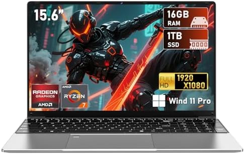 CHIFUYOU 2025 Laptop with R7 5700U (8C\/16T, Up to 4.3GHz) Gaming Laptop, 16GB RAM, 1TB SSD, 15.6" FHD Display, Radeon RX Vega 8 Graphics, 5-Hour Battery, Backlit KB, USB3.2, Type-C, FP Unlock