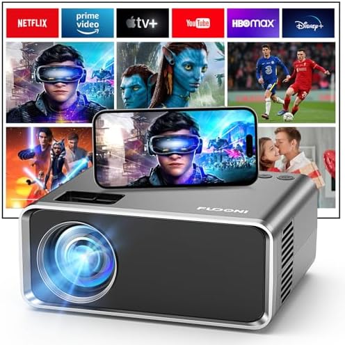 FUDONI Projector with WiFi and Bluetooth 4K Supported, Upgraded Outdoor Movie Projectors Native 1080P FHD, Video Proyector for Home Theater, Compatible w\/HDMI\/USB\/iOS\/Android\/Windows\/TV Stick