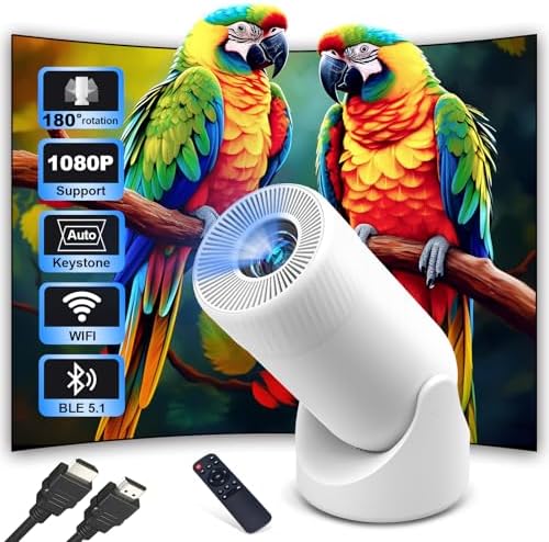 Mini Projector with WIFI 6 and Bluetooth, 4K 1080P Support Portable Projector 180° Rotatable 200'' Screen Movie Projector Auto Keystone Compatible for Laptop, PC, Smartphone