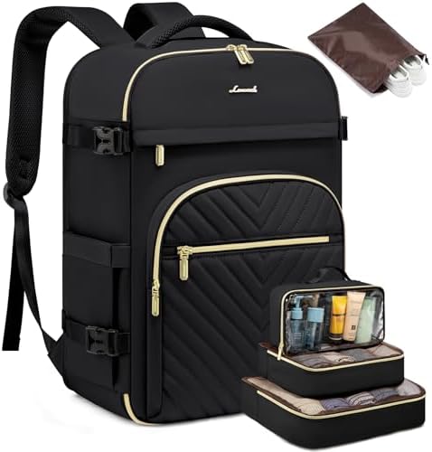 LOVEVOOK Large Travel Backpack for Women, TSA Carry on Backpack for Airplanes, 40L Personal Item Travel Bag fits 17" Laptop, Waterproof Carry on Bag Flight Approved with 4 Packing Cubes, Black