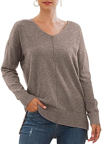 Jouica Women's Casual Lightweight V Neck Batwing Sleeve Knit Top Loose Pullover Sweater