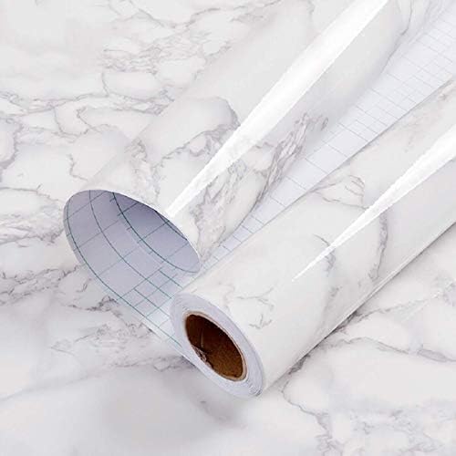 practicalWs Glossy Marble Contact Paper Granite White\/Grey Kitchen Countertop Cabinets Furniture Refurbishment Wall Paper Thick Removable Wallpaper Peel and Stick Wall Decor Vinyl Wrap 11.8"x78.7
