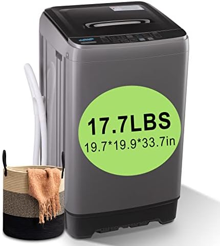 KRIB BLING 17.7 lbs Full Automatic Washing Machine with LED Display Compact Drain Dump, 10 Wash Programs and 8 Water Levels Ideal for Dorms, Apartments, RV, Grey (KB03-GREY6-3)