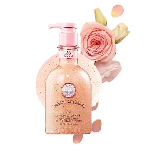 VEILMENT NATURAL SPA 2-in-1 BODY WASH &amp; BODY SCRUB BLACK ROSE(13.53fl.oz) - Natural Exfoliating Salt Scrub for Deep Cleansing - Effective on Scars &amp; Wrinkles - Exfoliate &amp; Moisturize Skin 