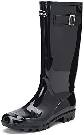 DKSUKO women's high top rain boots, garden boots, waterproof Wellington rubber boots