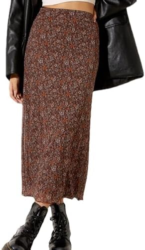 SOFIA'S CHOICE Midi Skirts for Women Elastic High Waisted A Line Flowy Floral Skirt