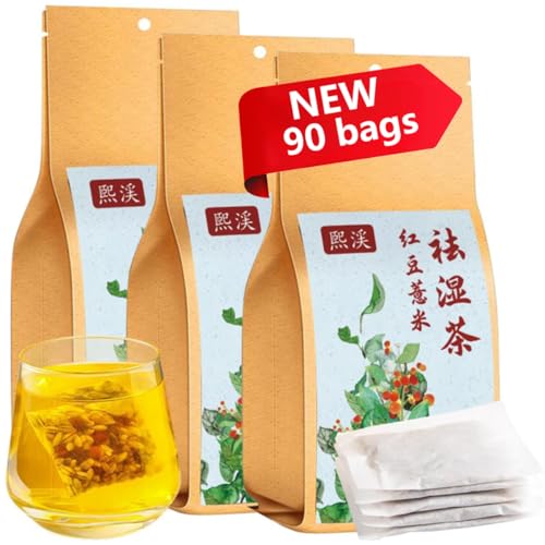 Hee Creek Red Bean Coix Seed Poria Tea Bags 450g(5g*90 bags) Chinese Herbal Tea for Dampness Clearing, Jobs Tears, Poria Cocos, Gorgon, Adzuki Bean, Honeysuckle, Light Bamboo Leaf  Red bean coix seed 
