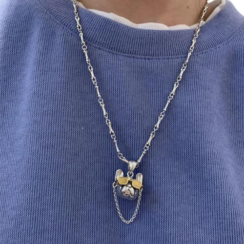 S925 pure silver retro unique gold and silver contrasting chain sunglasses, dog lord pendant, women's pendant, necklace, pendant, high-end
