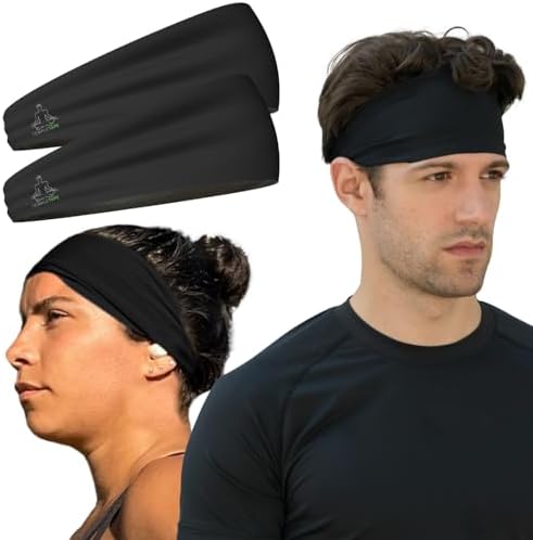 Headbands for Men and Women - Mens Sweatband &amp; Sports Headband Moisture Wicking Workout Sweatbands for Running, Cross Training, Yoga and Bike Helmet Friendly