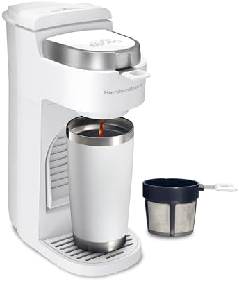 Hamilton Beach 47621 The Scoop Single Serve Coffee Maker &amp; Fast Grounds Brewer for 8-14oz. Cups, Brews in Minutes, Next Gen, White