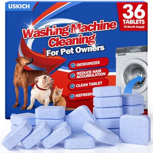 Washing Machine Cleaner-36Pack-18 Month Supply,Washer Machine Cleaner Tablets Formulated For Pet Owners,Easy Pet Hair Remover for Laundry,Compatible with HE, Top &amp; Front Load Washer.Septic Safe