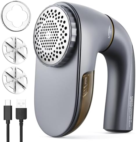 POPCHOSE Fabric Shaver, Lint Remover for Clothes, Lint Shaver with 6-Leaf Blades, 2 Speed Sweater Shavers to Remove Pilling for Clothing, Couch, Furniture, Fuzz, USB Rechargeble, Gray\u2026