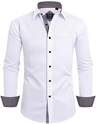 Alimens &amp; Gentle Men's Dress Shirts Long Sleeve Wrinkle-Free Business Casual Button Down Shirt